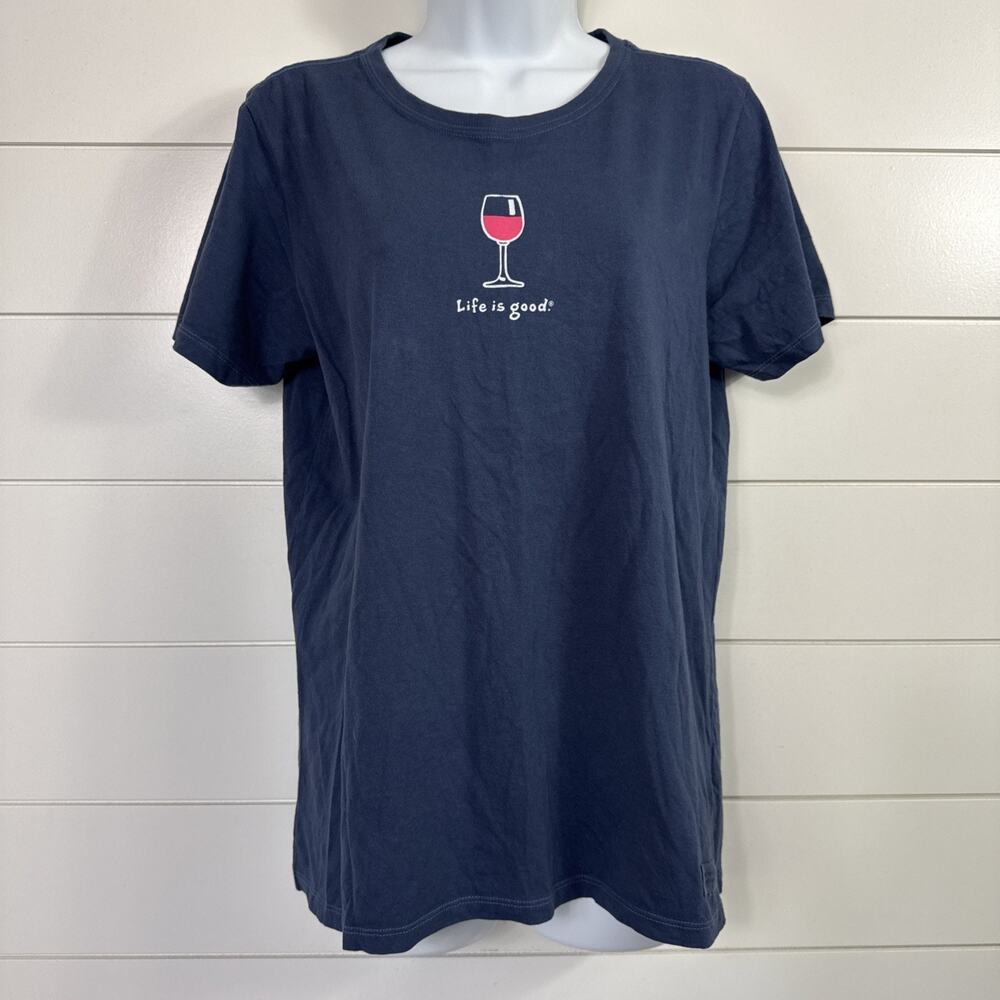 Life Is Good Vintage Tee Shirt Crewneck Wine Glass Navy Blue sz M